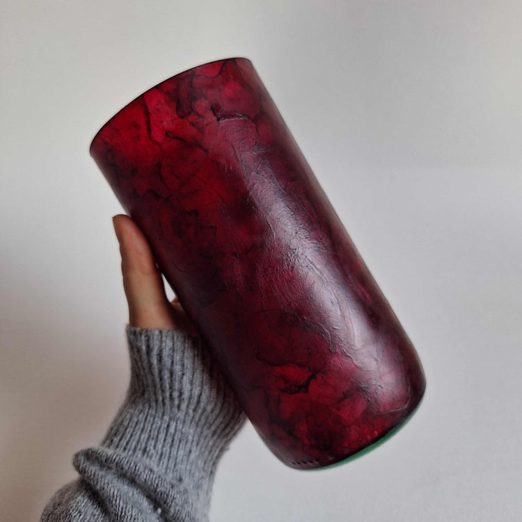 Upcycled Wine Bottle Lantern - Beetroot Edition